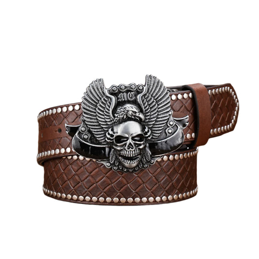 Skull Wings Engraved Buckle PU Leather Belts by RiderOut