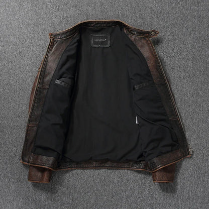 Cowhide Leather Stand Collar Motorcycle Jacket by RiderOut