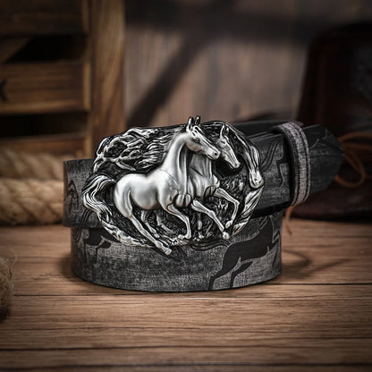 Horse Engraved Buckle PU Leather Belt by RiderOut