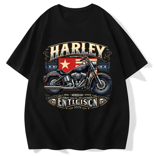 Black HD Motorcycle Print T-shirt by RiderOut™