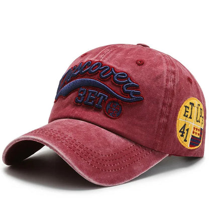 Letter Embroidery Vintage Washed Cotton Baseball Cap by RiderOut™