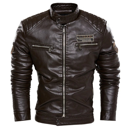 Stand Collar Leather Moto Jacket by RiderOut