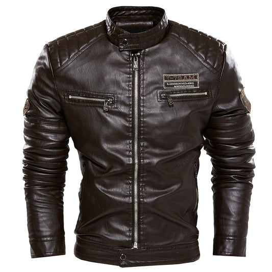 Stand Collar Leather Moto Jacket by RiderOut