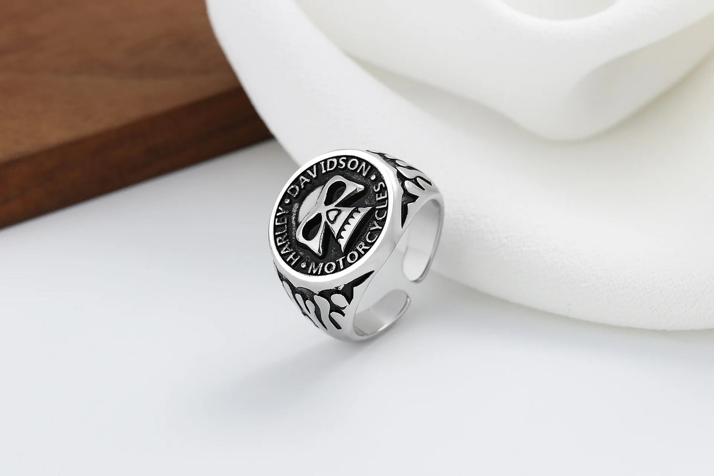 Retro Biker HD Motorcycle Skull Resizable Ring by RiderOut™