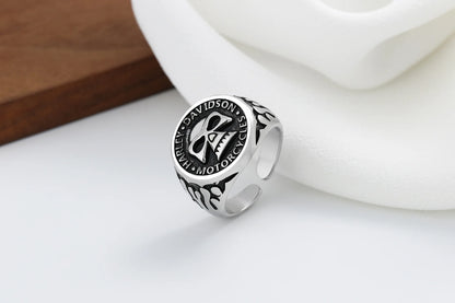 Retro Biker HD Motorcycle Skull Resizable Ring by RiderOut™
