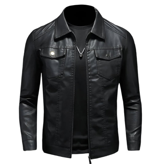 Black Lapel Leather Slim Motorcycle Riding Jacket by RiderOut