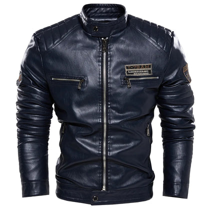 Stand Collar Leather Moto Jacket by RiderOut