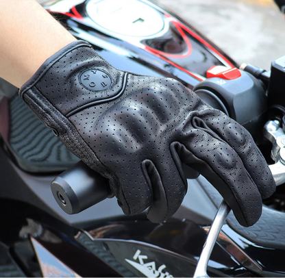 Perforated Motorcycle Retro Leather Gloves by RiderOut™