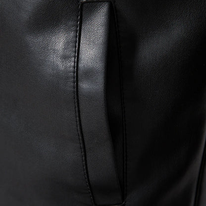 Black Stand Collar Comfortable Slim Leather Jacket by RiderOut
