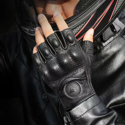 Half Finger Genuine Leather  Motorcycle Gloves by RiderOut™