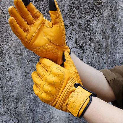 Retro Motorcycle Genuine Leather Gloves by RiderOut™