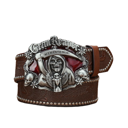 Skull Engraved Buckle PU Leather Belts by RiderOut