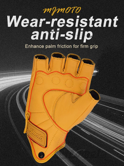 Retro Leather Motorcycle Half Finger Gloves by RiderOut
