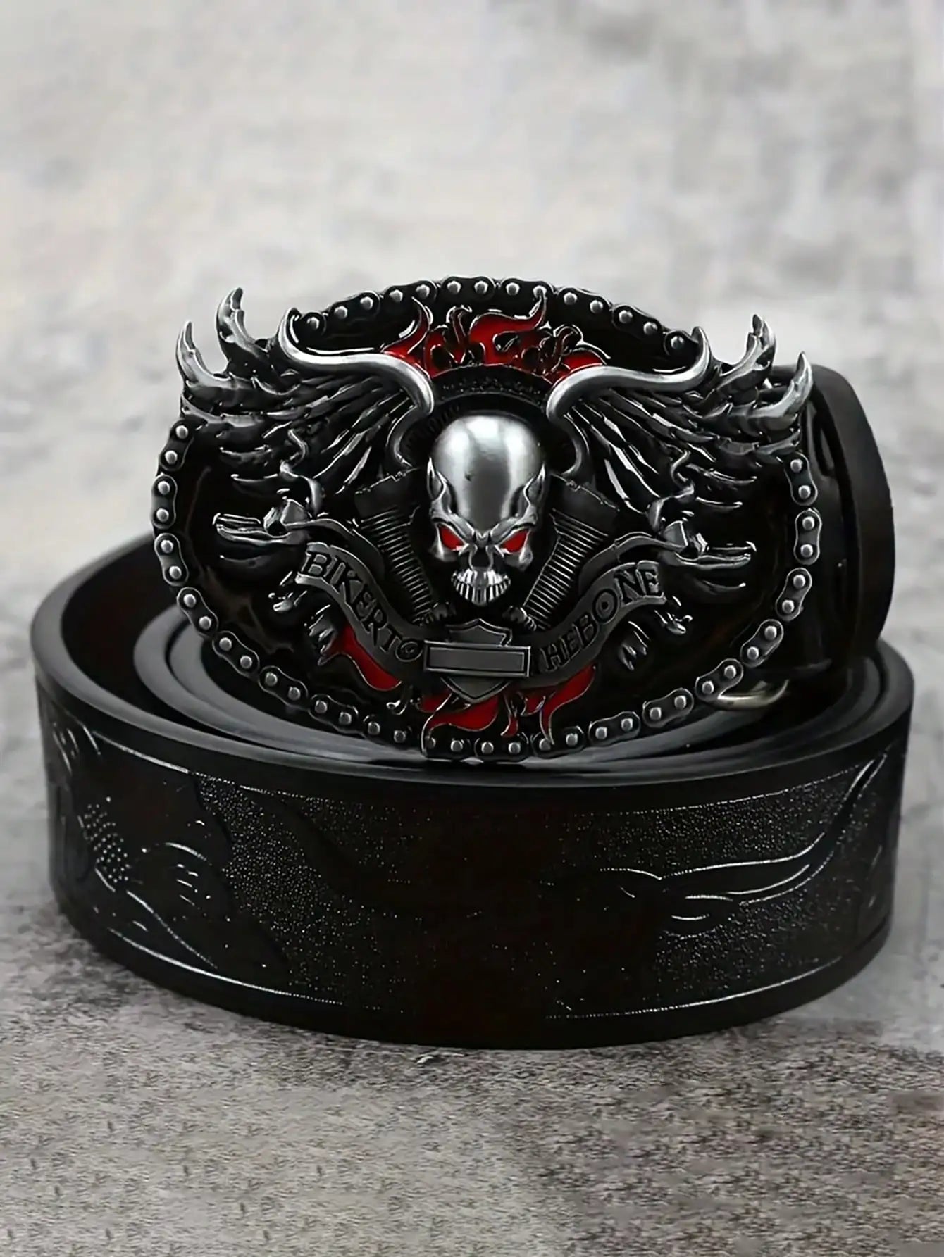 Skull Ghost Head Bikers Buckle Belt by RiderOut