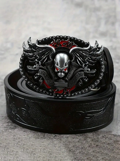 Skull Ghost Head Bikers Buckle Belt by RiderOut