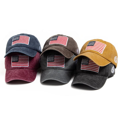 USA Flag Retro Embroidery Washed Cotton Baseball Cap by RiderOut™