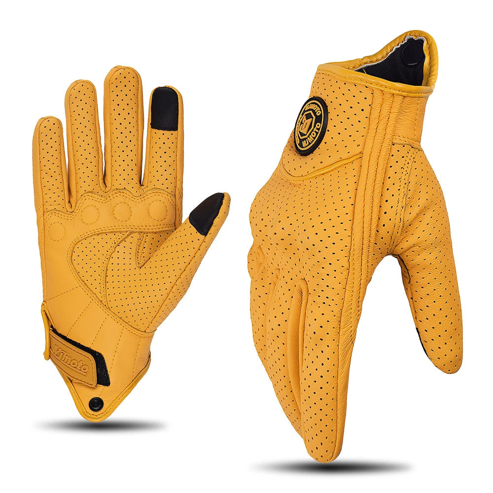 Retro Yellow Leather Motorcycle Gloves by RiderOut™