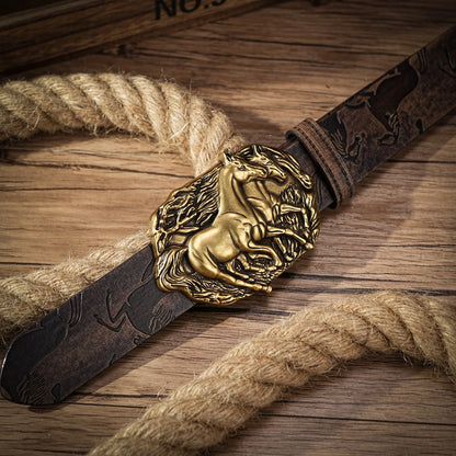 Horse Engraved Buckle PU Leather Belt by RiderOut