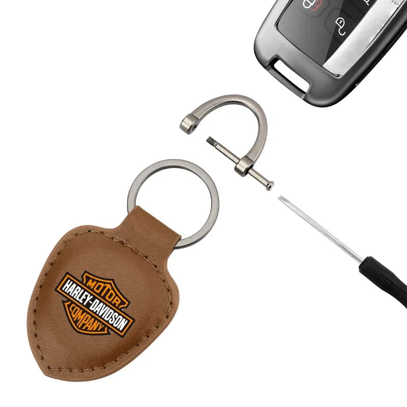 HD Motorcycle Shield Leather Key Rings Keychain by RiderOut™