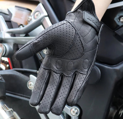 Perforated Motorcycle Retro Leather Gloves by RiderOut™