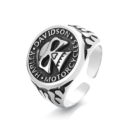 Retro Biker HD Motorcycle Skull Resizable Ring by RiderOut™