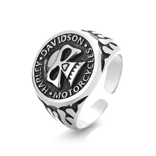 Retro Biker HD Motorcycle Skull Resizable Ring by RiderOut™