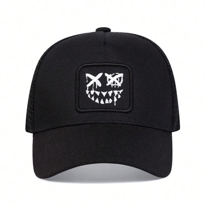 Black XX Smiling Face Embroidery Baseball Net Caps by RiderOut™
