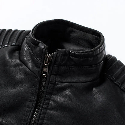 Stand Collar PU Leather Jacket by RiderOut