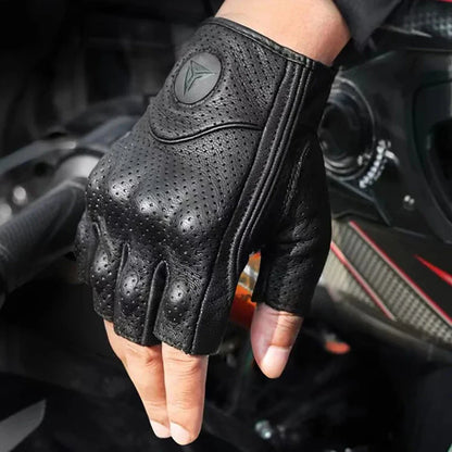 Half Finger Genuine Leather  Motorcycle Gloves by RiderOut™