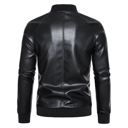 Black Stand Collar Comfortable Slim Leather Jacket by RiderOut