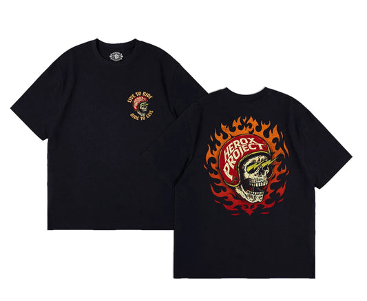 HD Classic Vintage Fire Skull Lightning Eye Motorcycle T-shirt