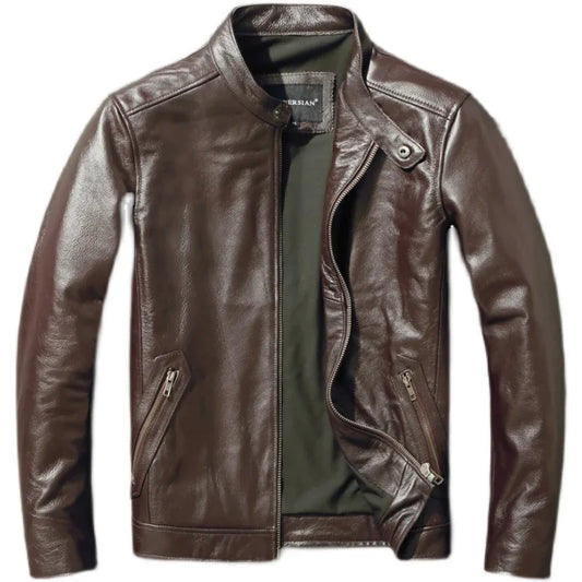Genuine Leather Slim Fit Stand Collar Jacket by RiderOut