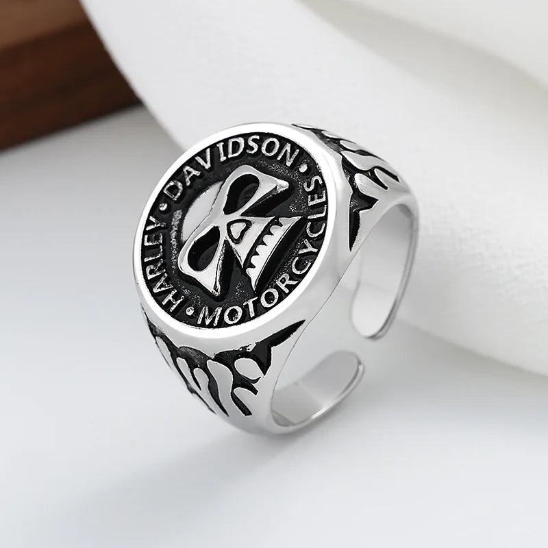 Retro Biker HD Motorcycle Skull Resizable Ring by RiderOut™
