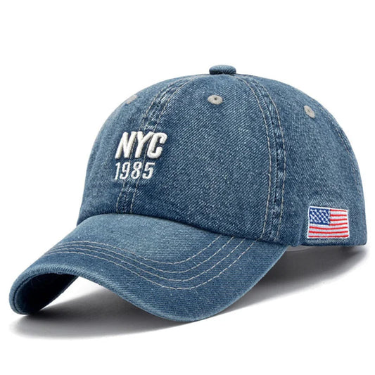 NYC Embroidery Letter Denim Baseball Cap by RiderOut™
