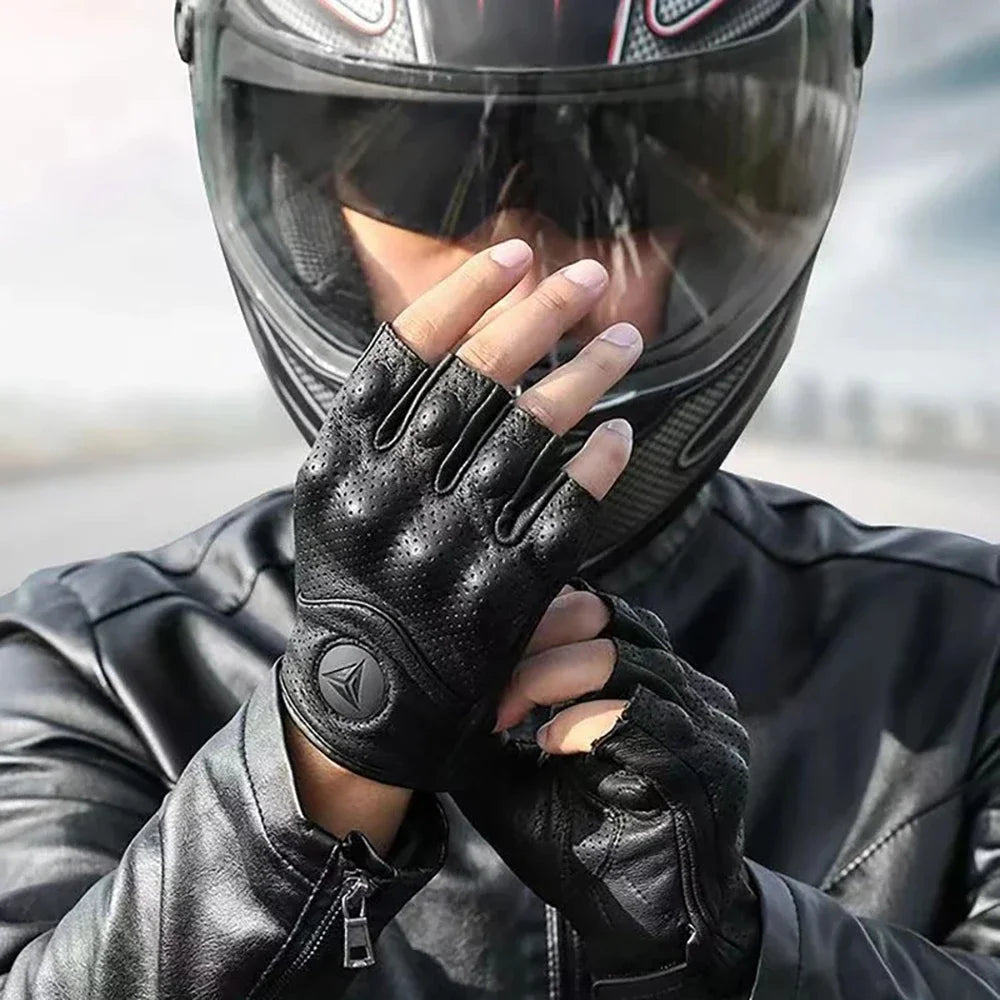Half Finger Genuine Leather  Motorcycle Gloves by RiderOut™