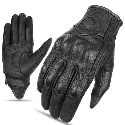 Perforated Motorcycle Retro Leather Gloves by RiderOut™