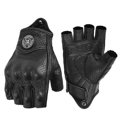 Retro Leather Motorcycle Half Finger Gloves by RiderOut