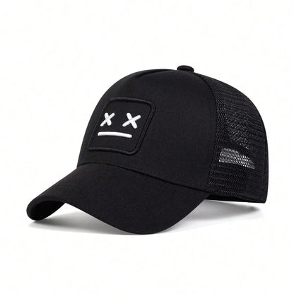Black XX Smiling Face Embroidery Baseball Net Caps by RiderOut™