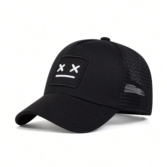 Black XX Smiling Face Embroidery Baseball Net Caps by RiderOut™