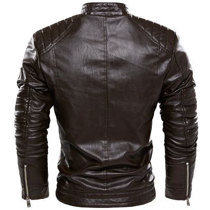 Stand Collar Leather Moto Jacket by RiderOut