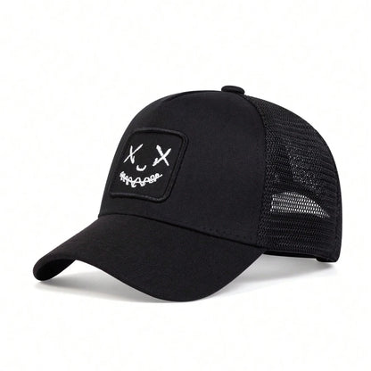 Black XX Smiling Face Embroidery Baseball Net Caps by RiderOut™