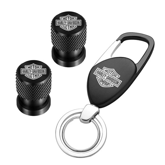 Metal Motorcycle Key Rings Keychain & Tire Valve Stem Caps for HD by RiderOut™