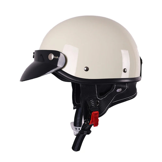 Ivory White Half Shell with Neck Warmer Motorcycle Helmet by RiderOut™