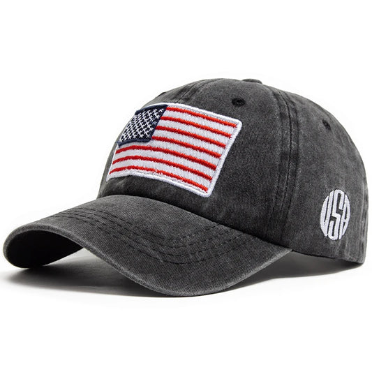 USA Flag Retro Embroidery Washed Cotton Baseball Cap by RiderOut™