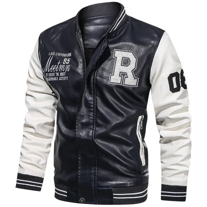 American Baseball Collar Pilot PU Leather Jacket by RiderOut