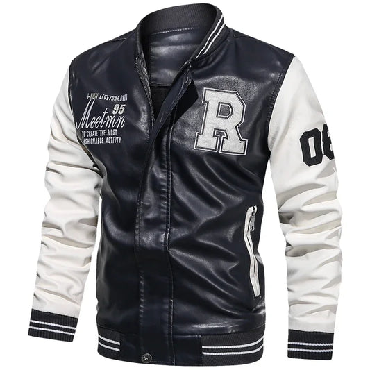 American Baseball Collar Pilot PU Leather Jacket by RiderOut