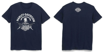 Navy Blue HD Retro Logo Motorcycle T-shirt by RiderOut™
