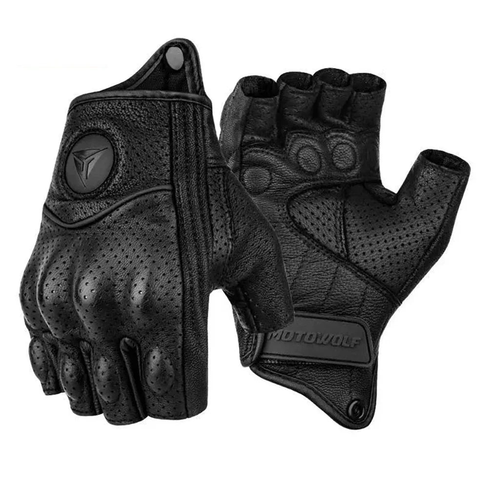 Half Finger Genuine Leather  Motorcycle Gloves by RiderOut™