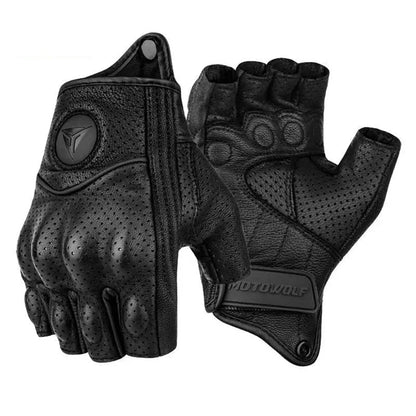 Half Finger Genuine Leather  Motorcycle Gloves by RiderOut™