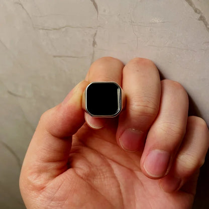 Retro Flat Square Black Glass Onyx Ring by RiderOut™